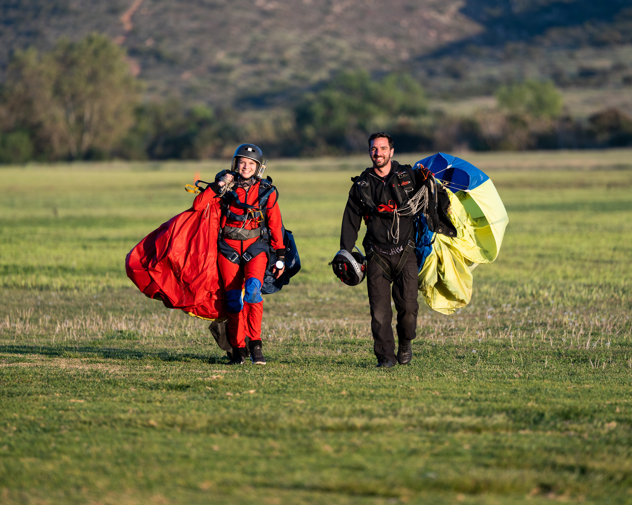 skydiver after landing with parachute