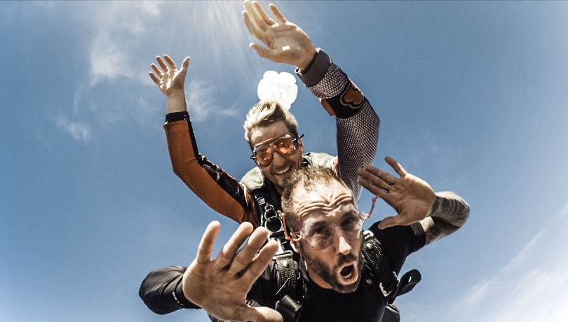 two guys tandem skydiving at Skydive San Diego