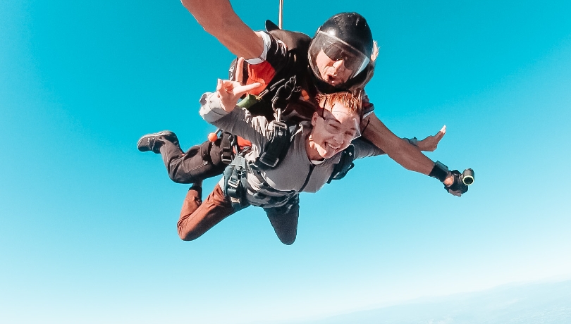 man and woman skydiving at skydive San Diego