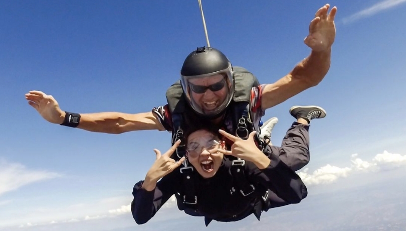 man and woman skydiving at sky dive san diego