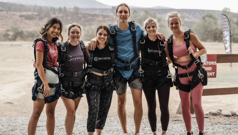 6 woman before skydiving at sky dive san diego